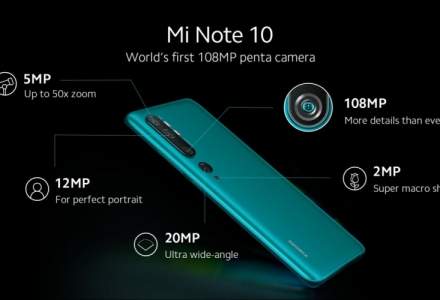 Xiaomi anunta ca Mi Note 10, primul telefon din lume cu penta camera de 108 MP, este disponibil in Romania