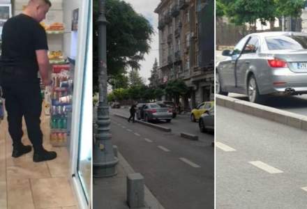 Un tânăr și-a lăsat mașina, marca BMW, pe Calea Victoriei, timp de 10 minute, ca să-și ia cafea - VIDEO