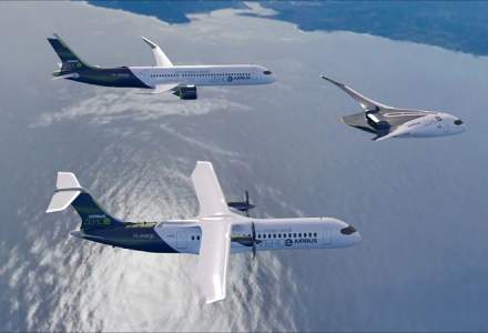 Airbus a dezvăluit trei concepte de aeronave comerciale cu emisii zero