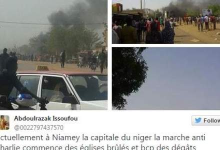 Manifestatii violente impotriva Charlie Hebdo la Niamey: 3 biserici incendiante