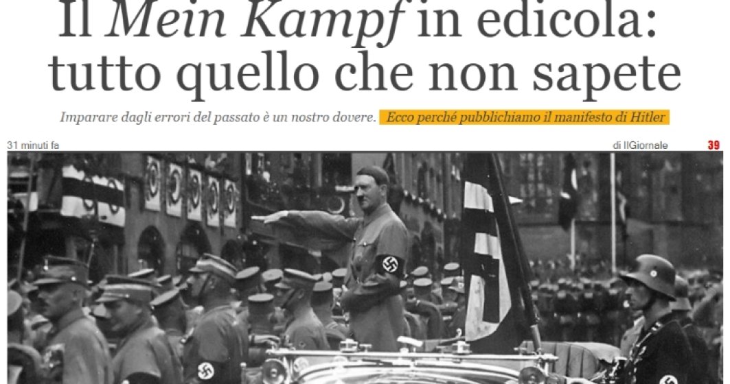 Scandal in Italia dupa ce cotidianul de drepta Il Giornale le ofera cititorilor ca supliment Mein Kampf