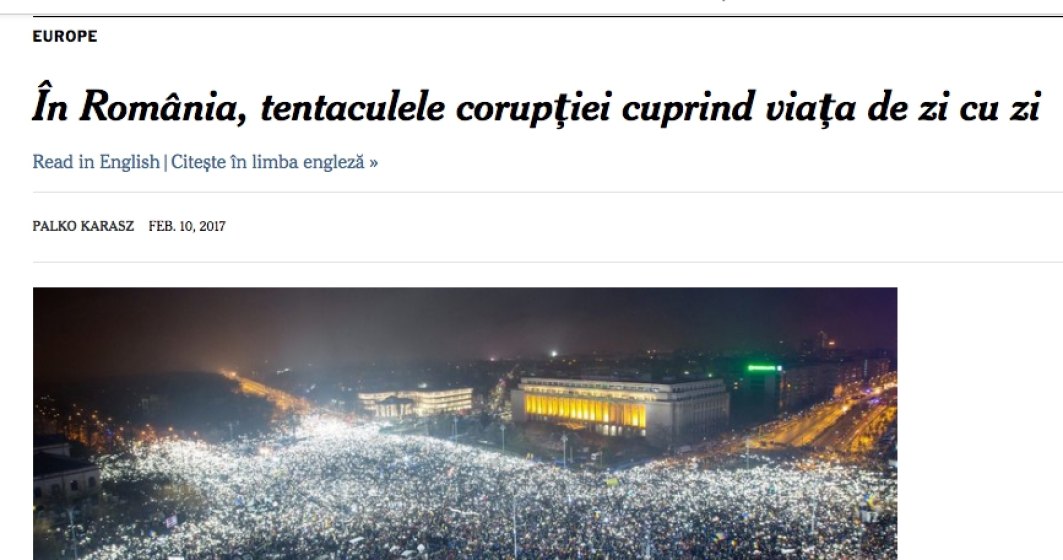 New York Times a publicat un articol in limba romana: In Romania, tentaculele coruptiei cuprind viata de zi cu zi