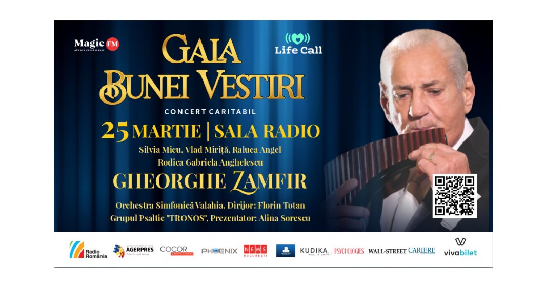 Maestrul Gheorghe Zamfir urcă pe scenă la Gala Bunei Vestiri, pentru o cauză caritabilă Alți artiști de renume concertează pe 25 martie, la Sala Radio