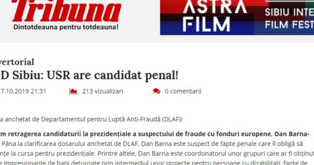PSD plateste publicitate pentru a spune ca "USR are candidat penal!"