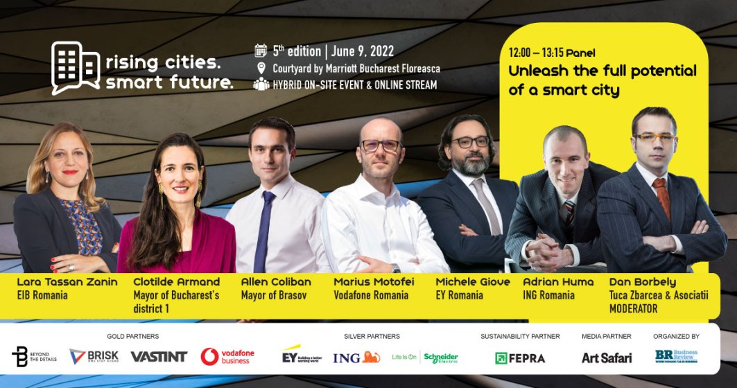 Lideri ai mediului de business, oficiali locali și șefii reprezentanțelor Băncii Europene de Investiţii și Comisiei Europene din România se reunesc la conferința Rising Cities. Smart Future 2022