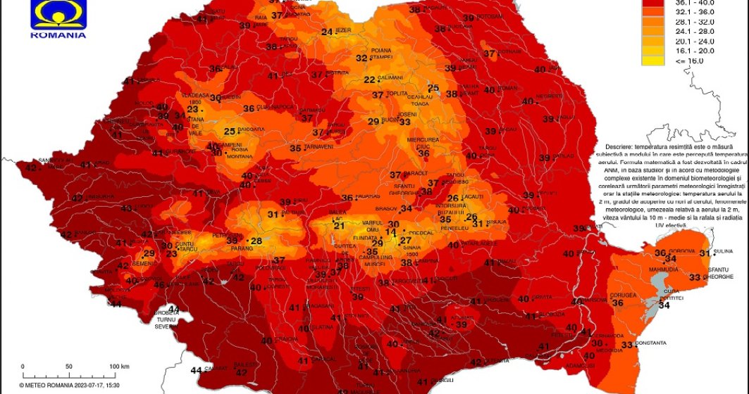 HARTĂ | Cele mai fierbinți orașe din România la început de săptămână: 46° la Herculane