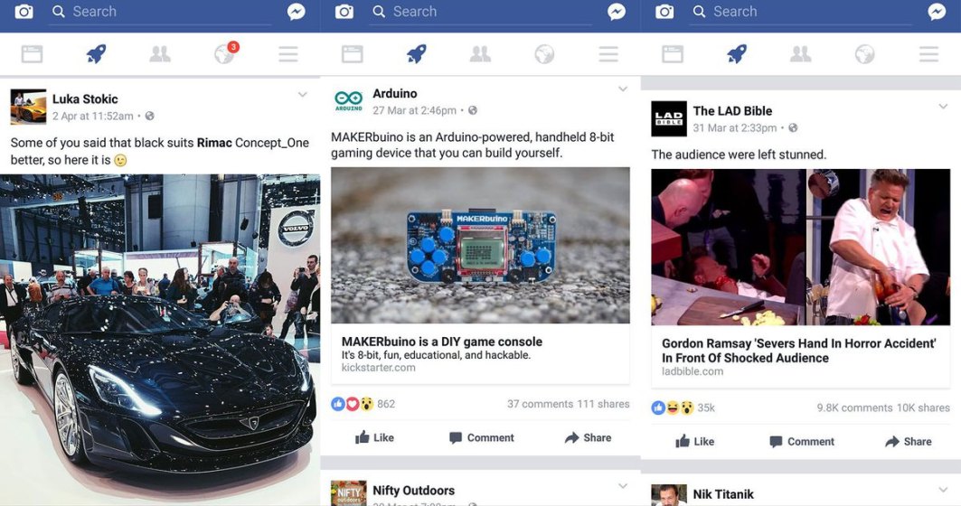 Facebook testeaza o noua functie, marcata printr-un simbol in forma unei rachete albastre