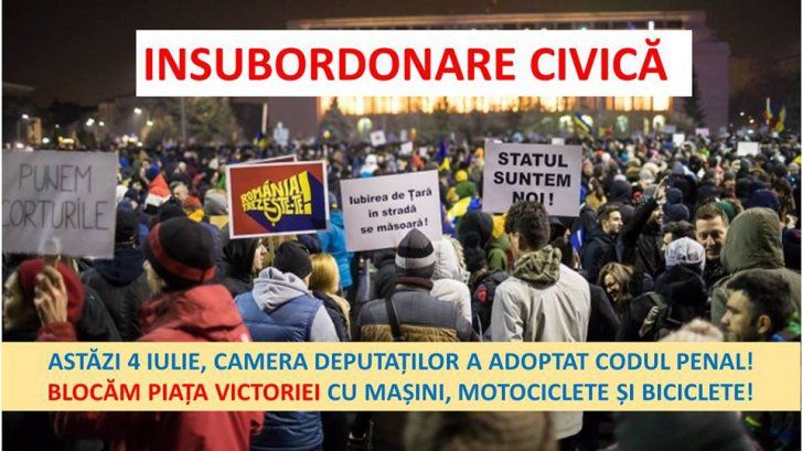Protest "Insubordonare civica" anuntat in seara aceasta