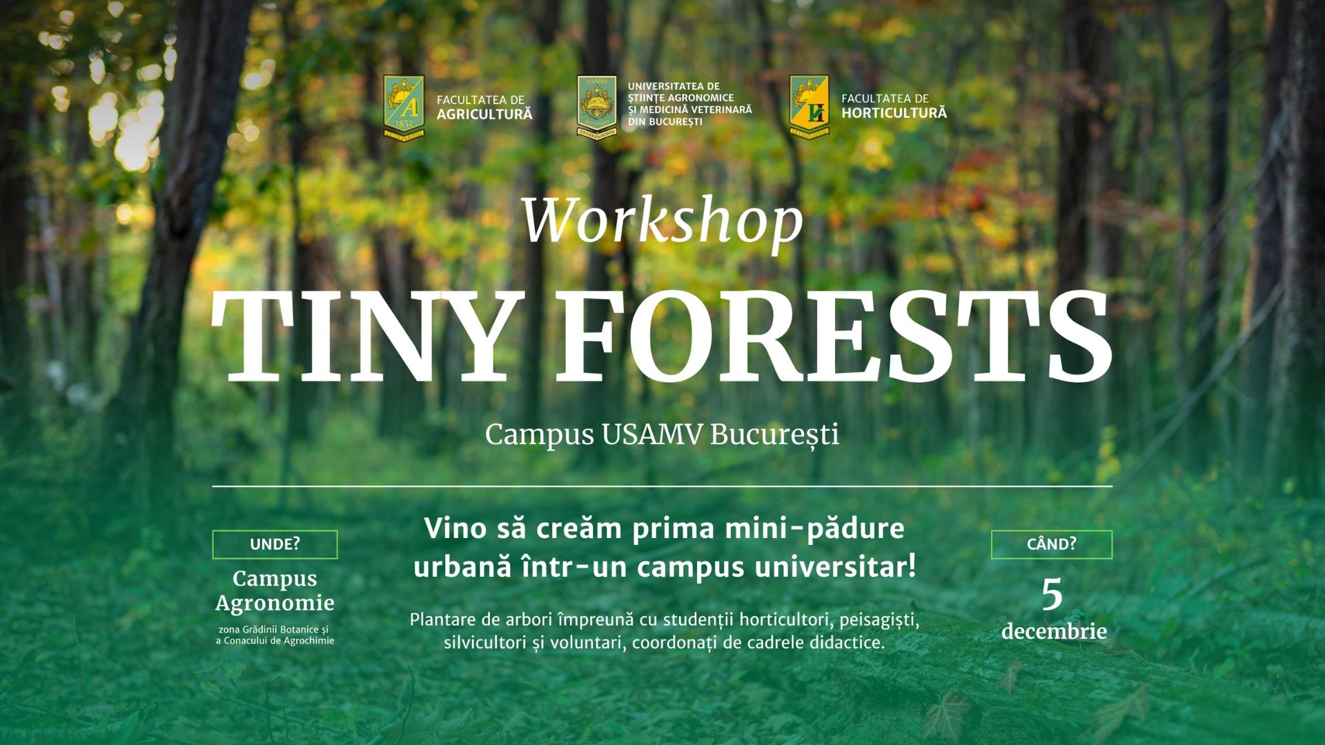 Prima mini-pădure dintr-un campus universitar din România va prinde viață la USAMV București. O mică pădure urbană cu 6000 de arbori și arbuști autohtoni