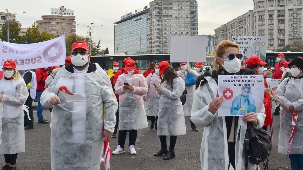 Sindicaliștii Federației Sanitas protestează din nou în fața Guvernului