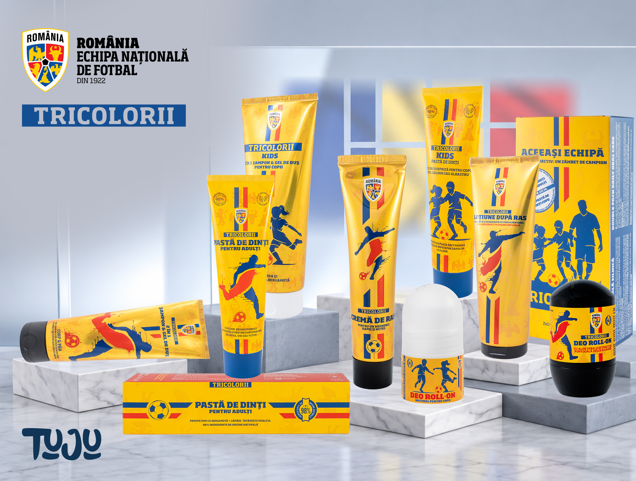 De la stadion la raft: FRF și Tuju lansează TRICOLORII, o colecție de produse de îngrijire personală