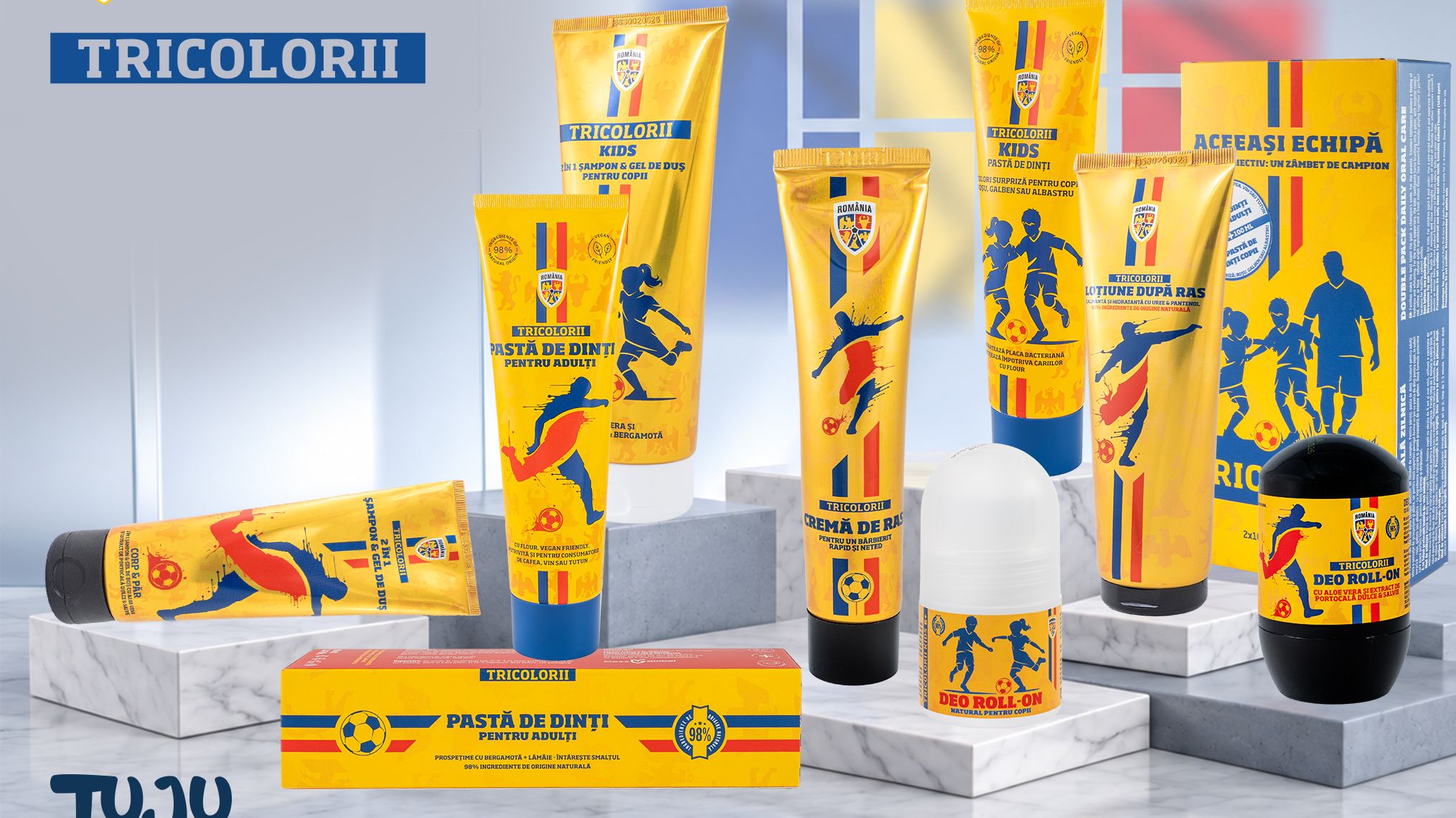 De la stadion la raft: FRF și Tuju lansează TRICOLORII, o colecție de produse de îngrijire personală