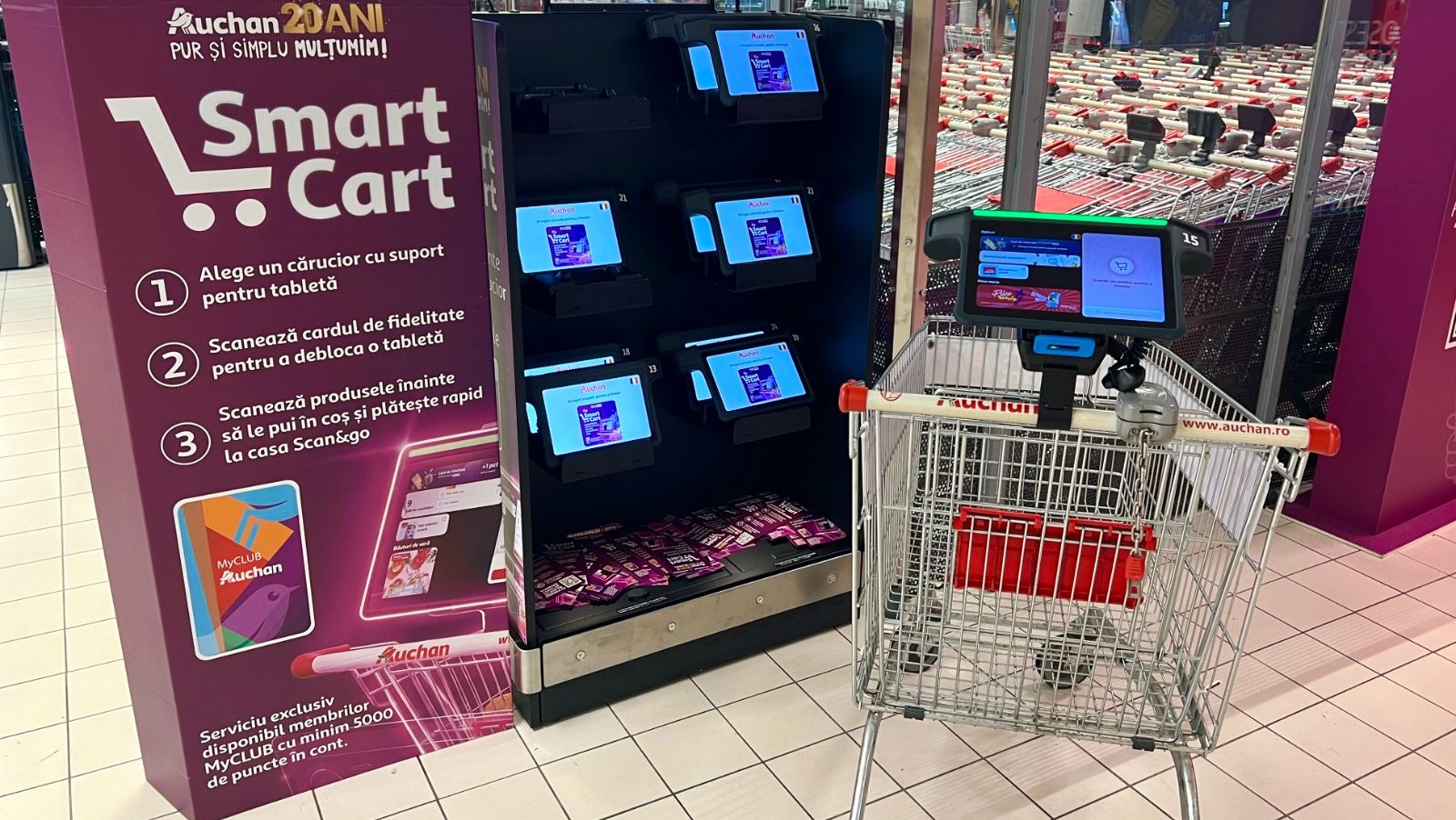 Auchan testează cărucioarele Smart Cart. Cum funcționează noul sistem de cumpărături