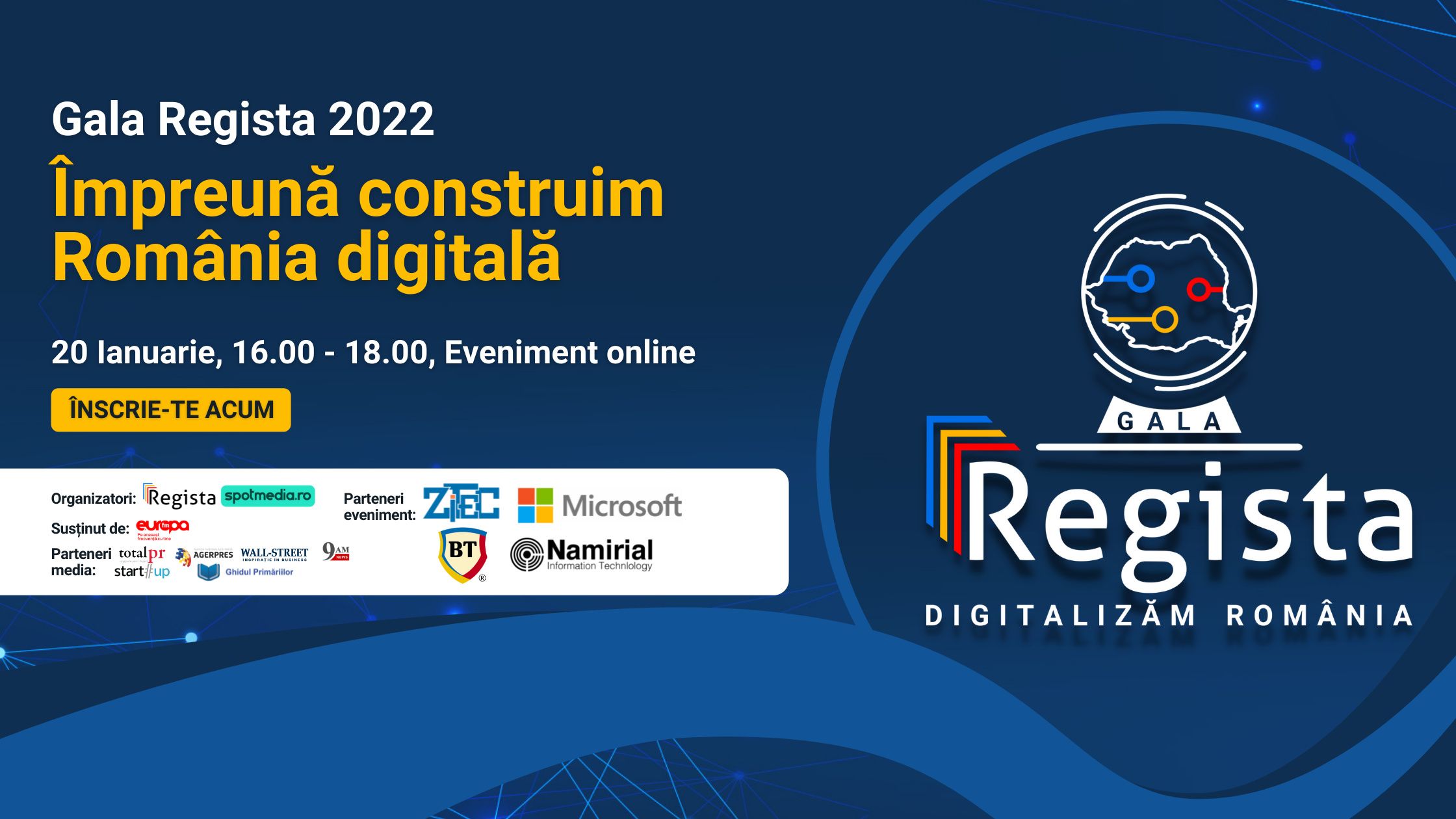 Regista organizează pe 20 ianuarie 2022 Gala Regista,  prima Gală de premiere a primăriilor și instituțiilor digitalizate din România