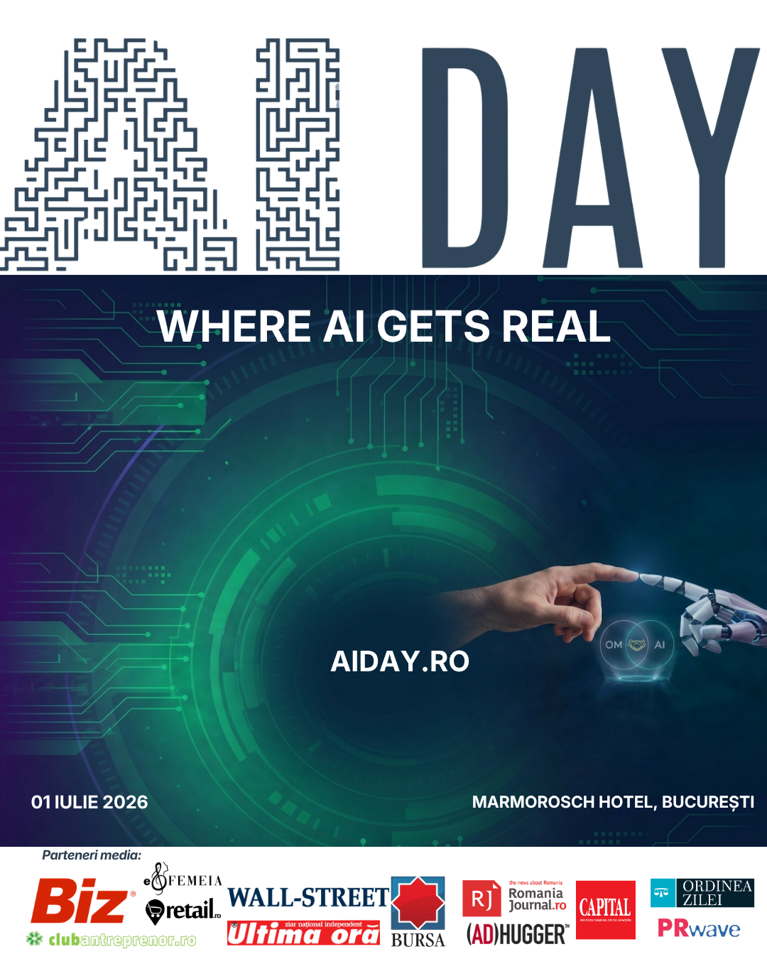 AI DAY: Primul eveniment din România dedicat exclusiv implementării concrete, legale și strategice a Inteligenței Artificiale în organizații