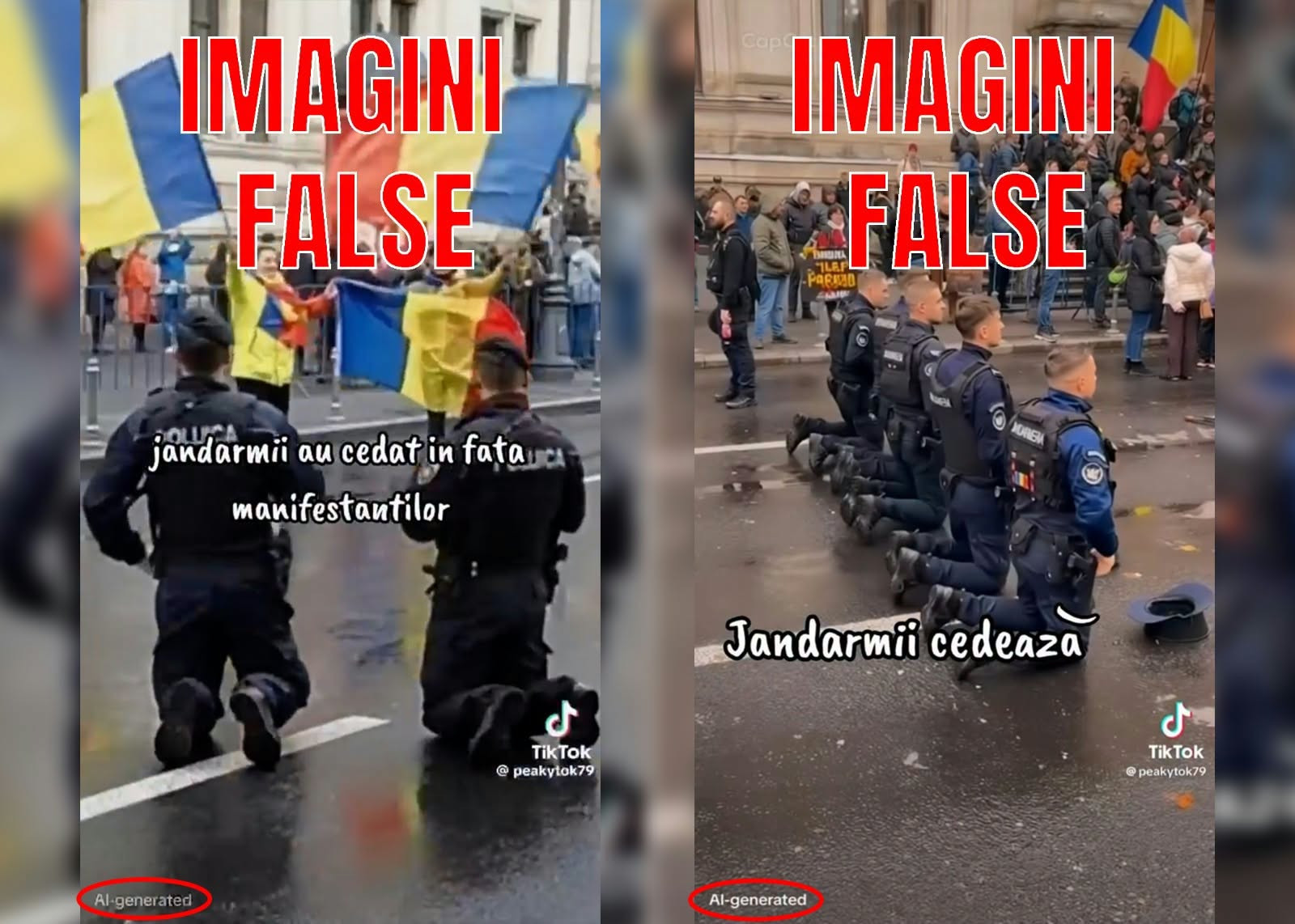 Imagini false cu jandarmi care îngenunchează în fața susținătorilor lui Georgescu. Reacția Jandarmeriei