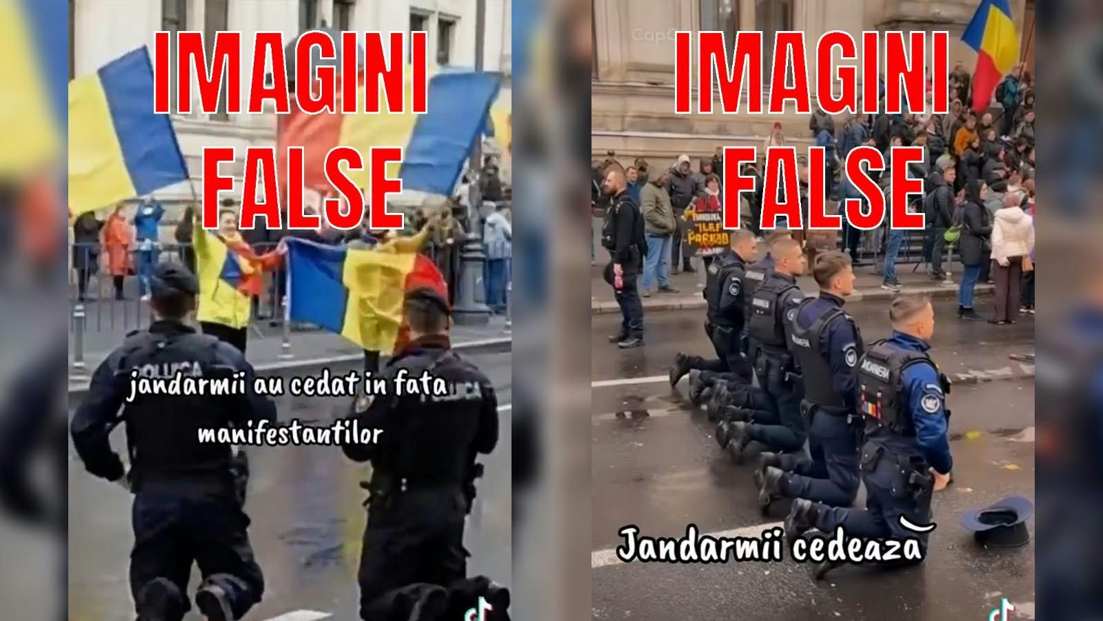 Imagini false cu jandarmi care îngenunchează în fața susținătorilor lui Georgescu. Reacția Jandarmeriei