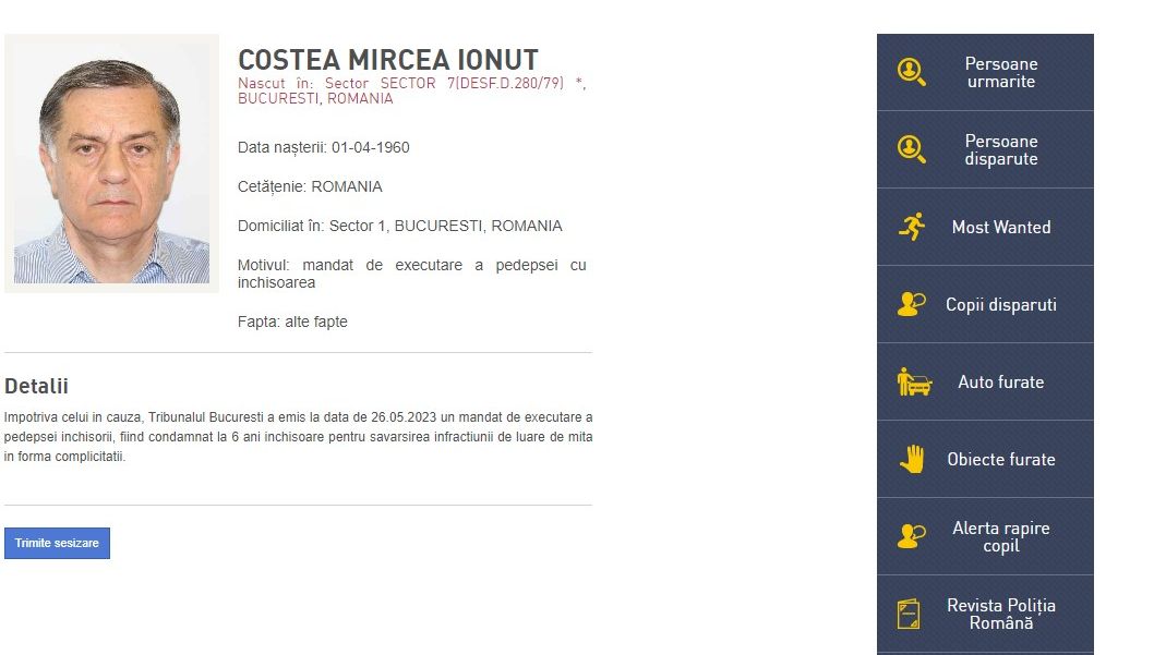 Fost președinte al unei bănci românești, dat în urmărire generală