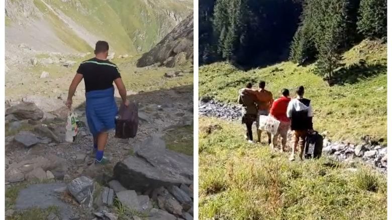 VIDEO | Drumeție pe Vf. Moldoveanu cu troler și boxă din care răsună manele. Avertismentul salvamontiștilor