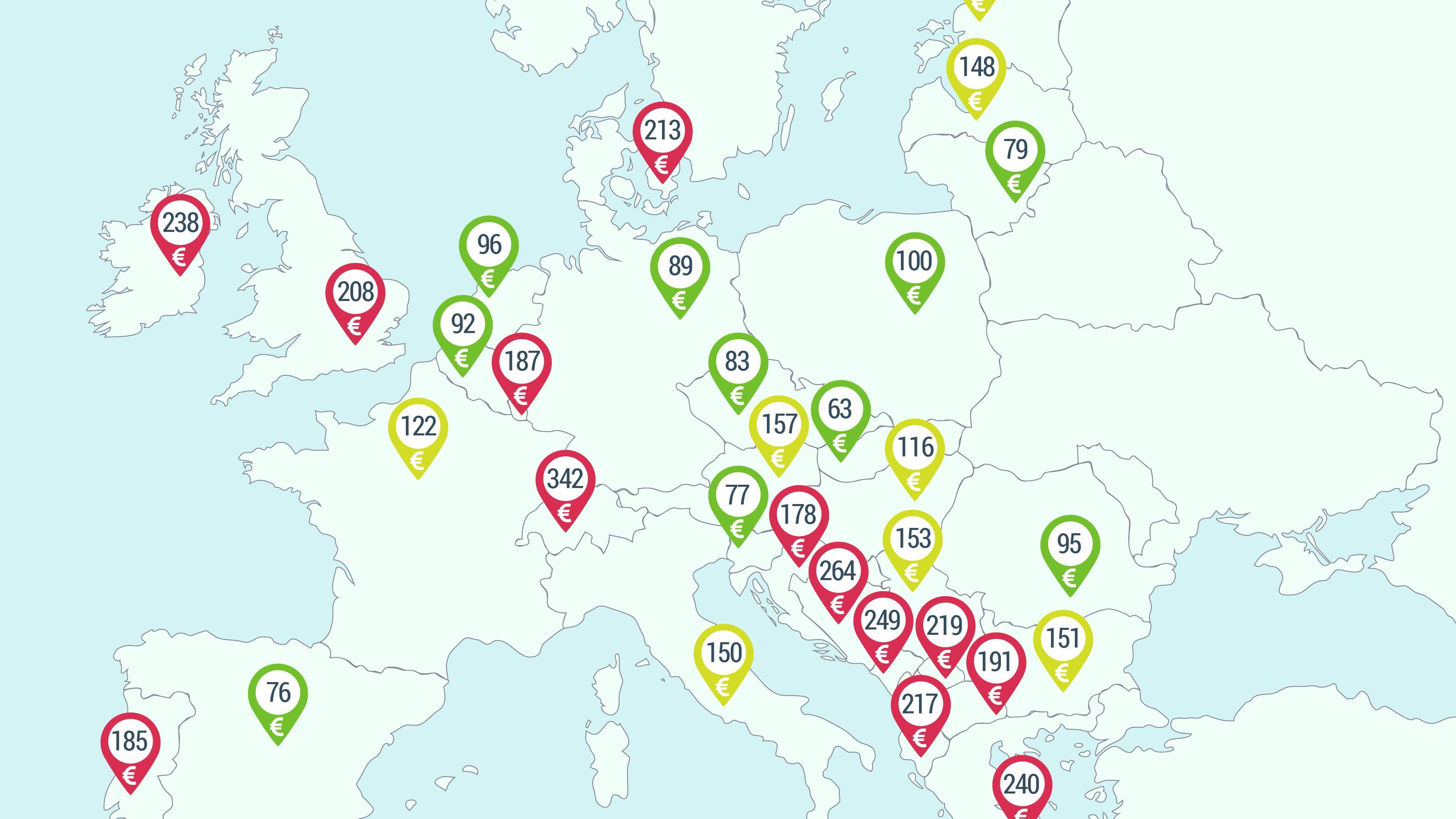 Harta tarifelor de rent-a-car in Europa. Bucurestiul, pe locul 8 cu cel mai mic pret la inchirieri de masini