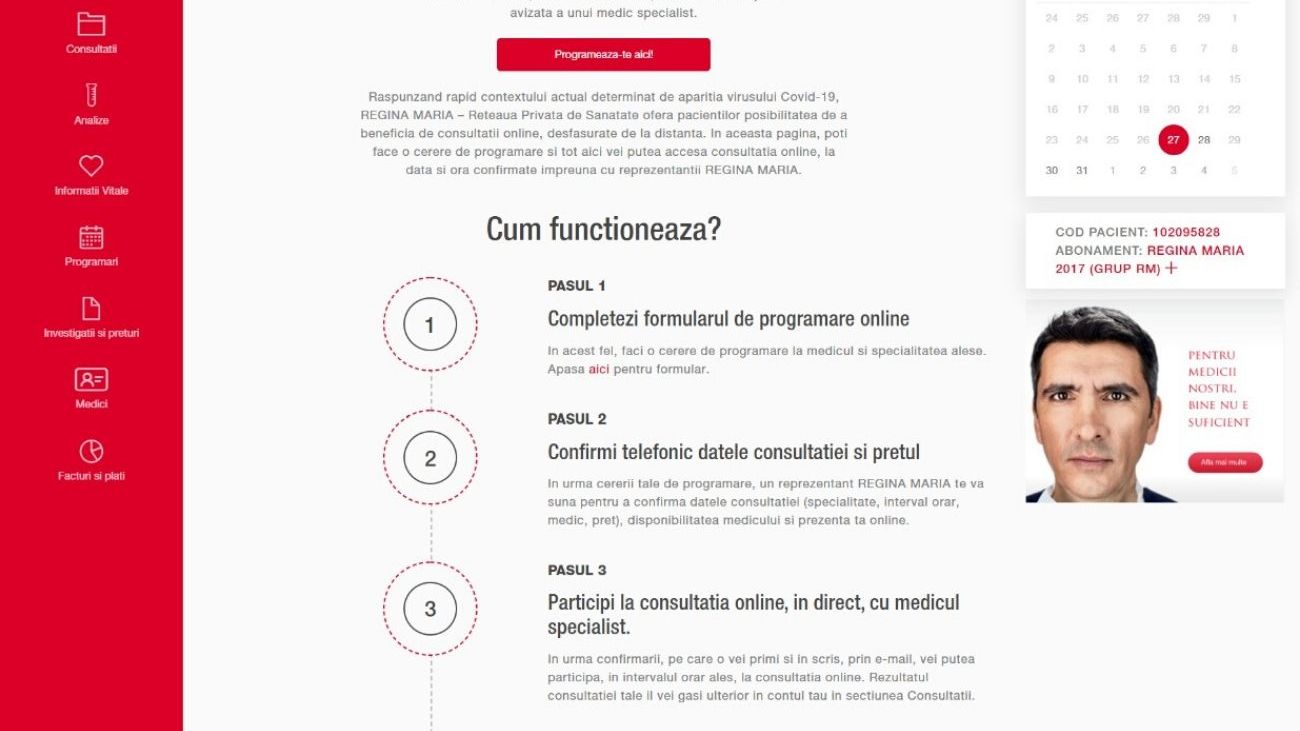 Rețeaua de sănătate Regina Maria lansează Clinica Virtuală, platformă de consultații medicale online