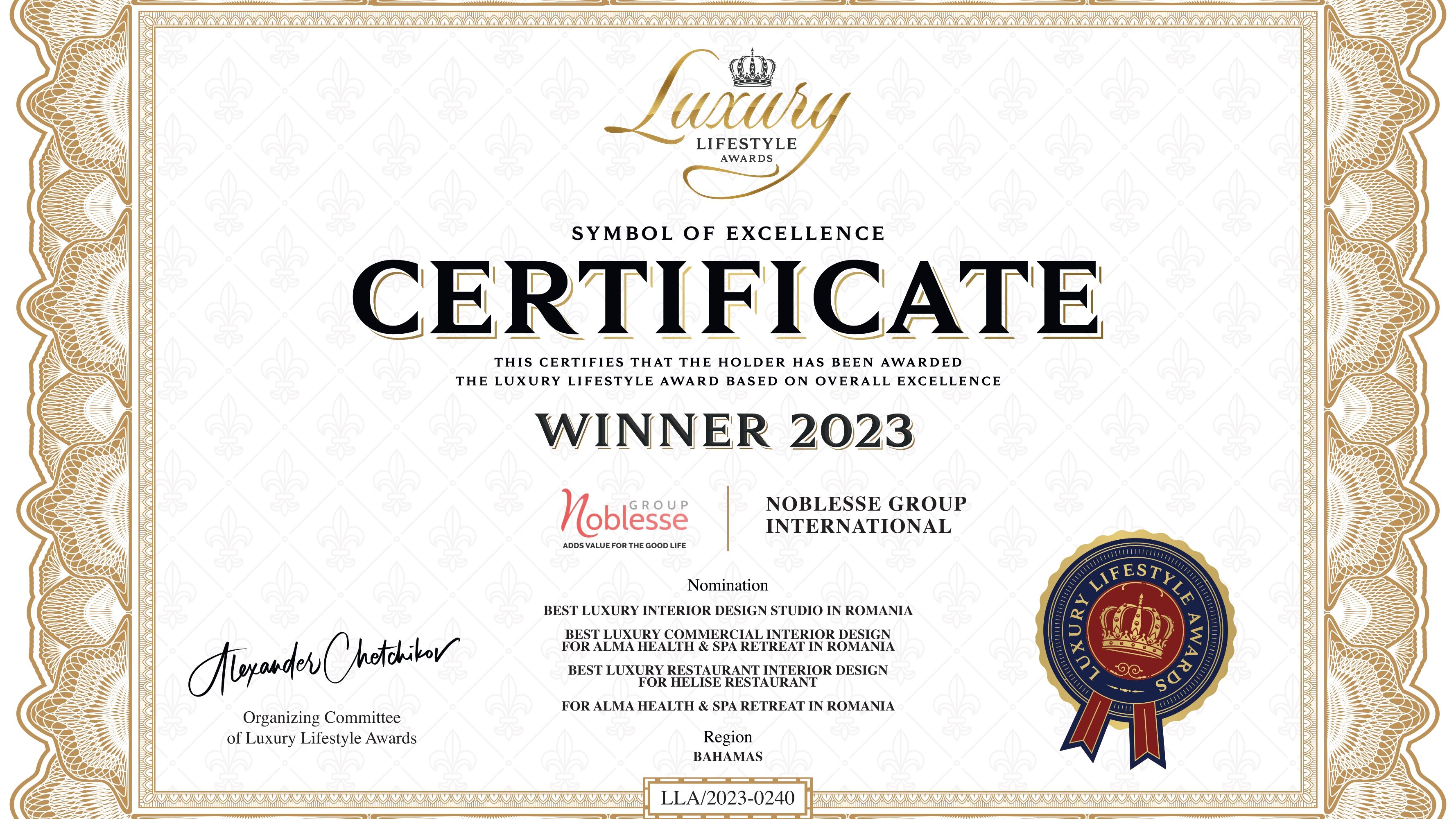 Noblesse Group, desemnat „Best Luxury Interior Design Studio in Romania for 2023”