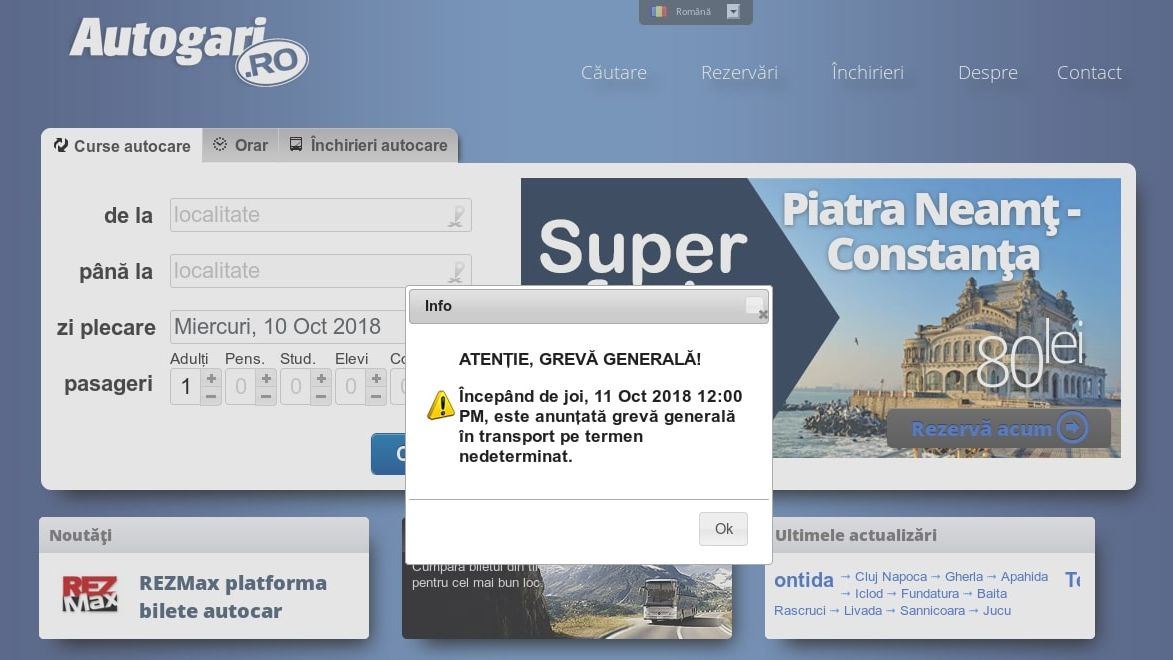 UPDATE: Transportatorii de persoane au suspendat activitatea de joi in mai multe judete. Peste doua milioane de pasageri ar urma sa fie afectati. Transportatorii renunta la greva.