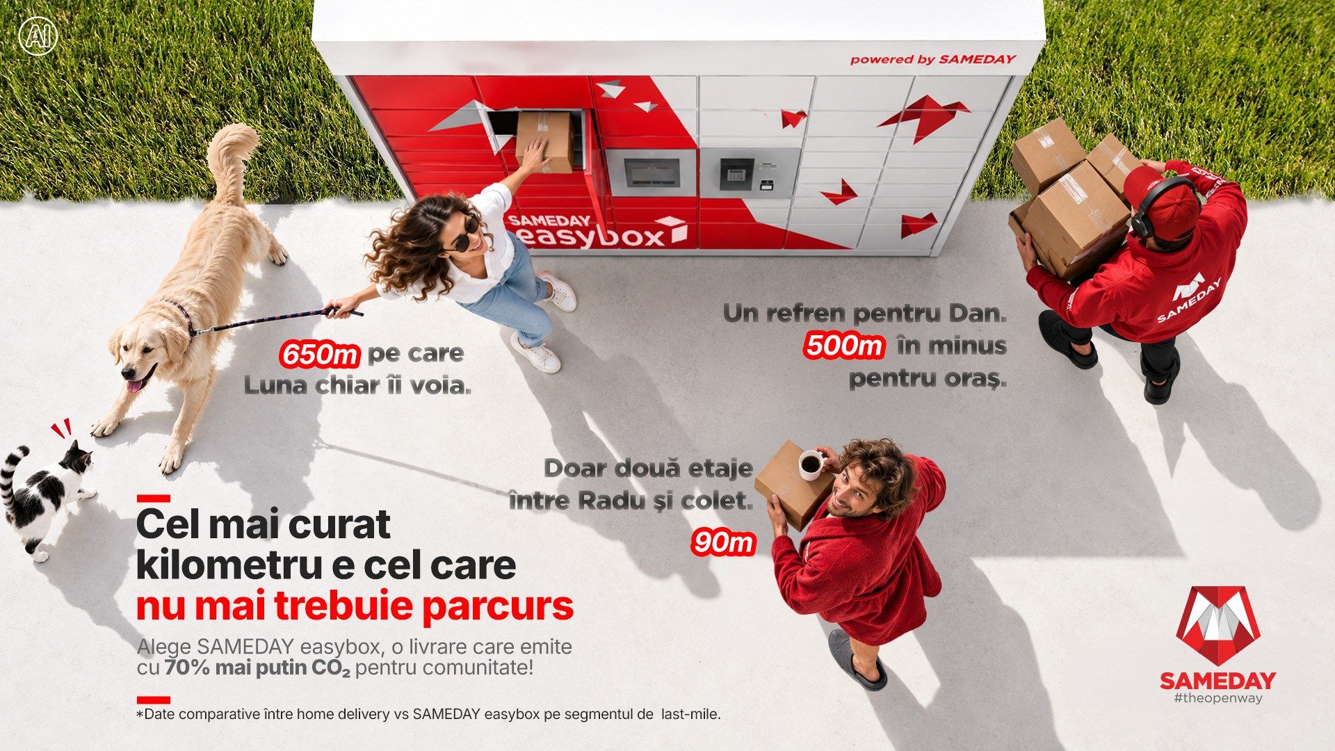 O livrare la SAMEDAY easybox emite cu 70% mai puțin CO₂ decât o livrare la adresă
