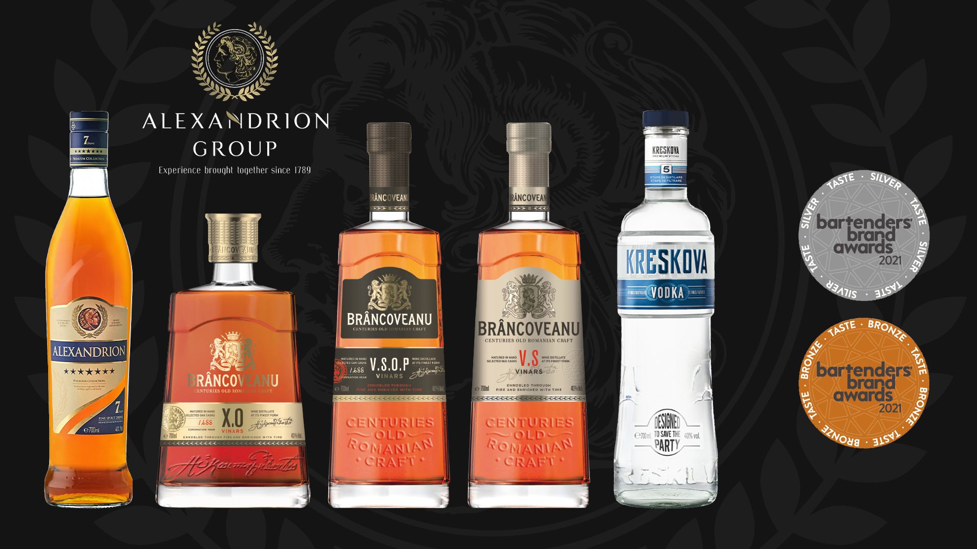 (P) Brâncoveanu Vinars, Alexandrion şi Kreskova Vodka au cucerit medalii pentru calitatea gustului la Bartenders’ Brand Awards 2021