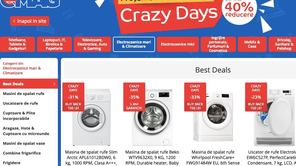 eMAG Crazy Days: reduceri la electrocasnice, telefoane mobile sau laptopuri
