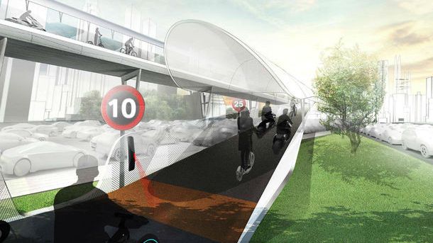 Solutia BMW la problema traficului: drumuri suspendate doar pentru biciclete electrice