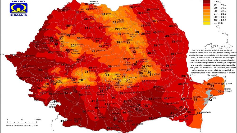 HARTĂ | Cele mai fierbinți orașe din România la început de săptămână: 46° la Herculane