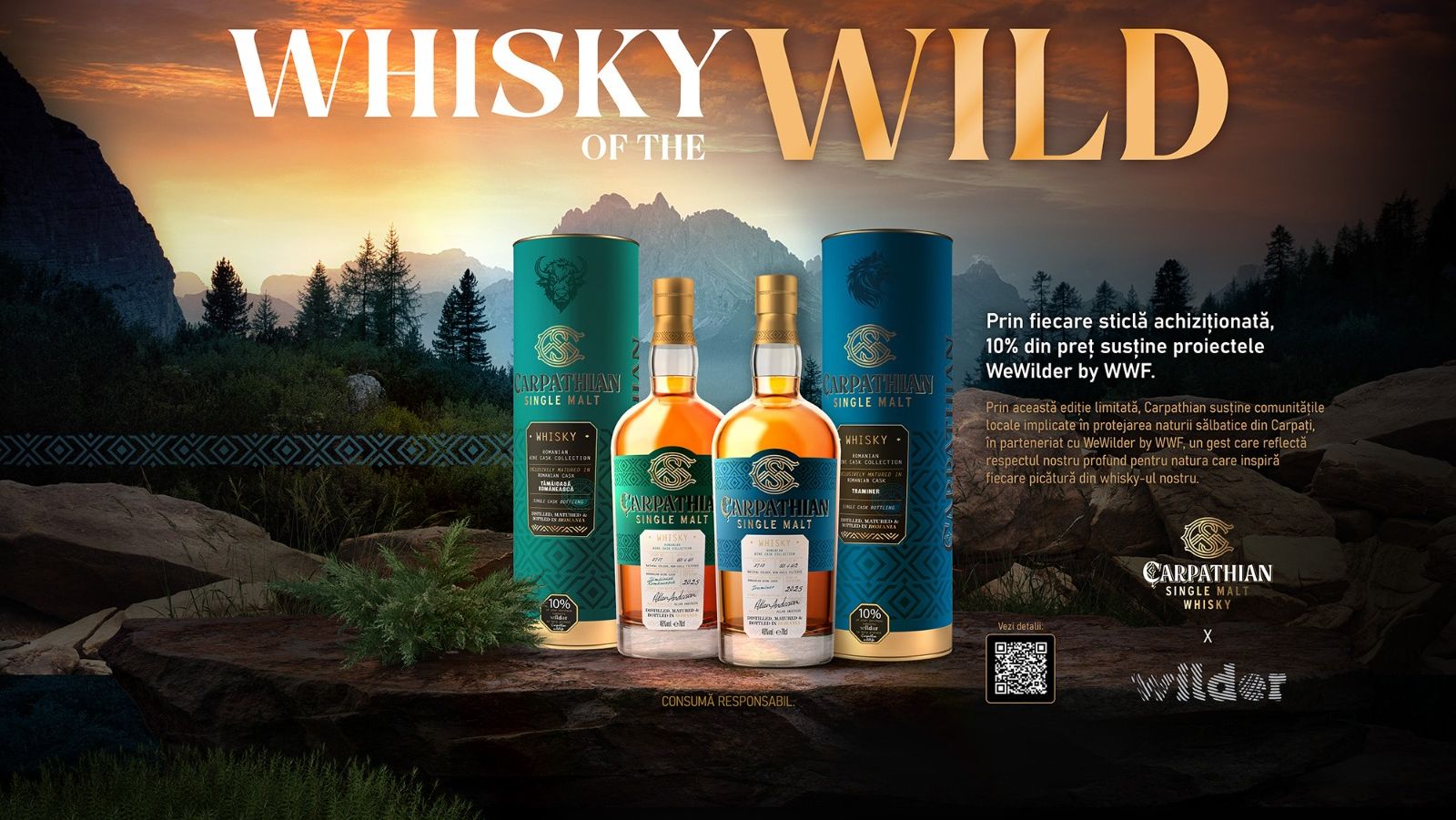 Alexandrion Group lansează două ediții limitate Carpathian Single Malt Whisky, premiere mondiale în industria whisky-ului, și anunță un parteneriat cu WeWilder pentru protejarea biodiversității din Munții Carpați