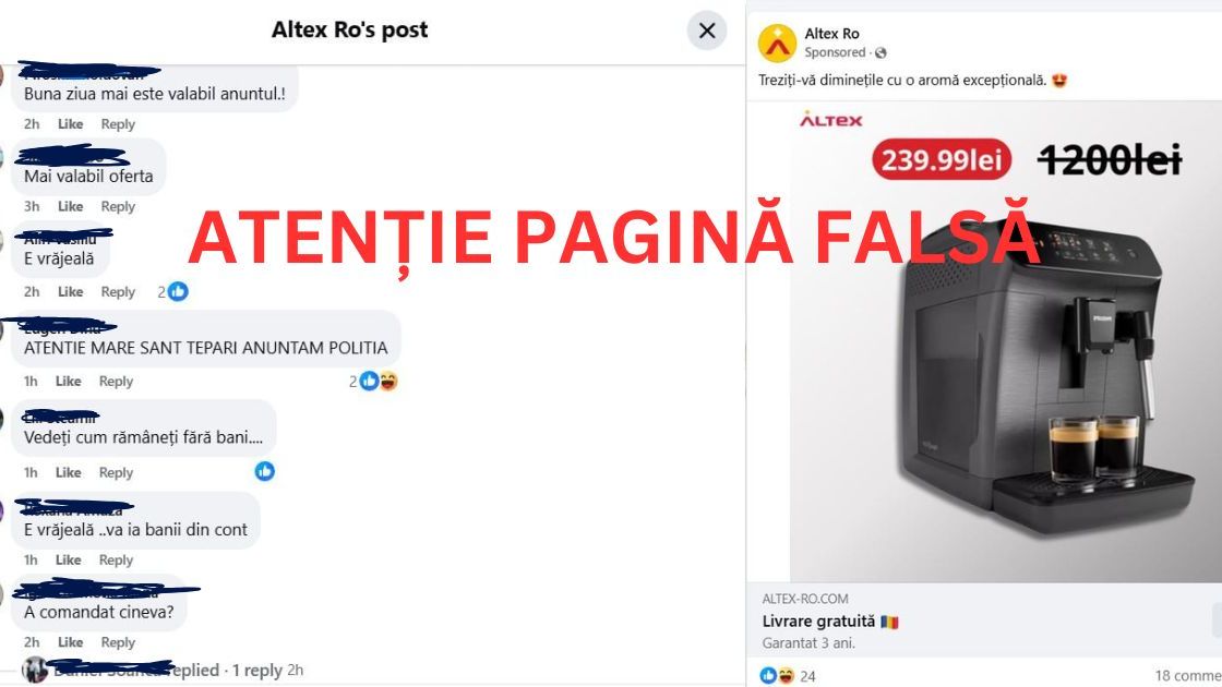 ATENȚIE Clonă a site-ului Altex care încearcă să îi păcălească pe români cu oferte false