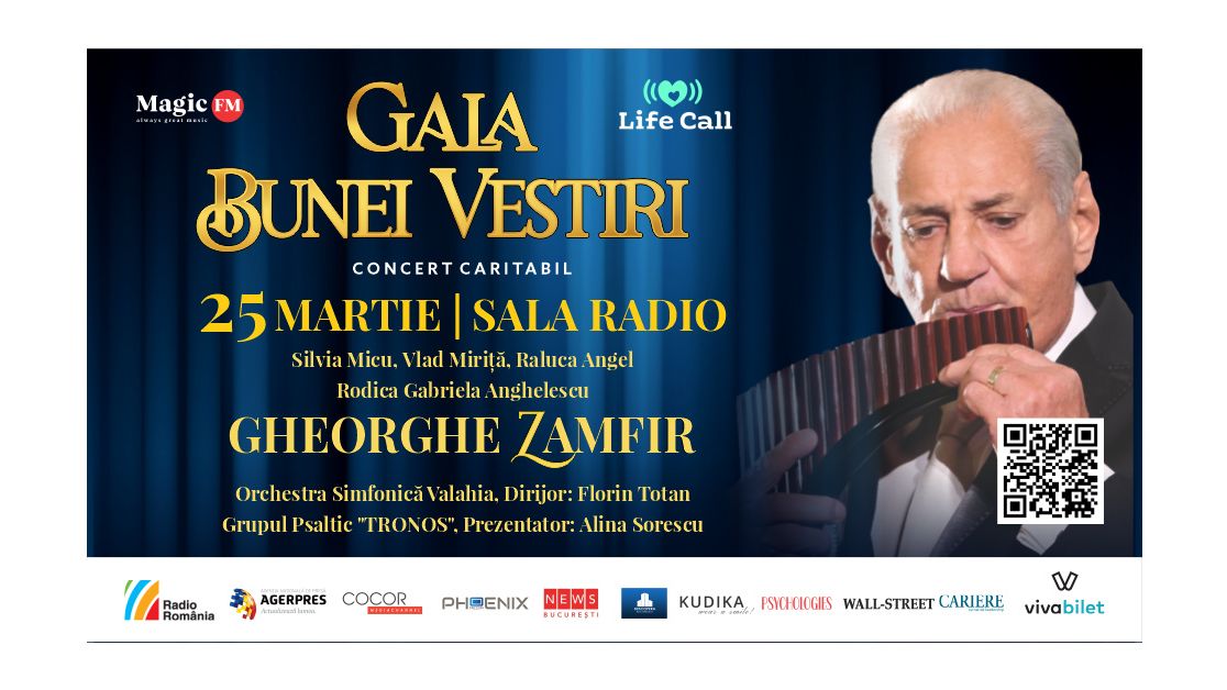 Maestrul Gheorghe Zamfir urcă pe scenă la Gala Bunei Vestiri, pentru o cauză caritabilă. Alți artiști de renume concertează pe 25 martie, la Sala Radio